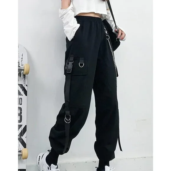 Breathable Baggy Women's Cargo Pants with Chain - X-Large Size Ready to Impress - Picture 3 of 7